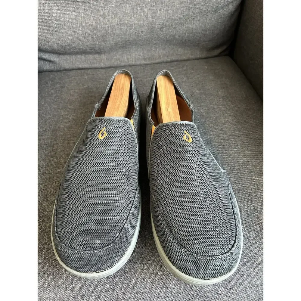 OluKai Mens 10 Nohea Mesh‎ Slip-On Stretch Sneaker Comfort Loafer Grey Orange
